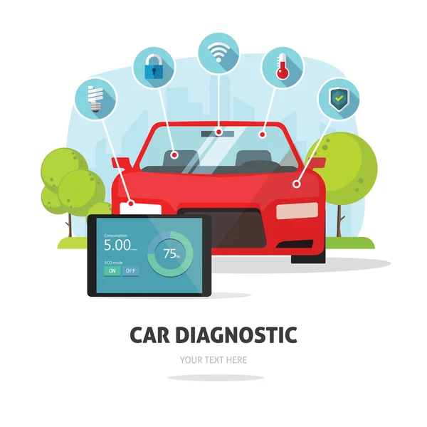 Servicio de prueba de diagnóstico de automóviles, servicio de piezas de concepto de seguro de protección — Vector de stock