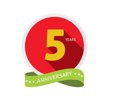 Anniversary 5th logo badge template with shadow number 5 five clipart