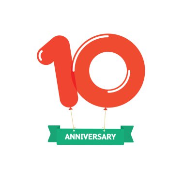 Yıldönümü 10 balon kırmızı etiket. 10 yıl doğum günü