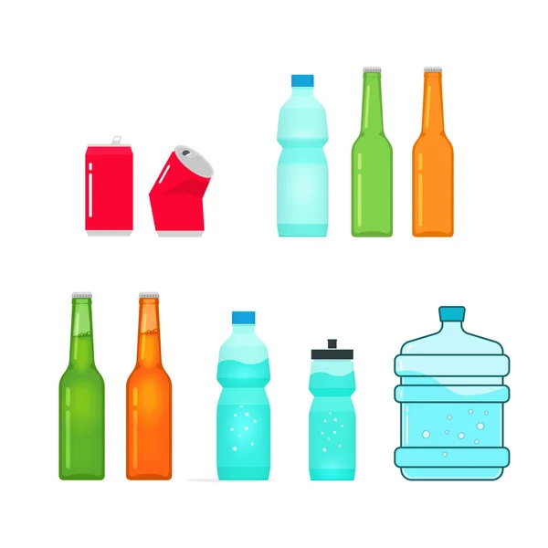 Flessen vector collectie geïsoleerd op wit, volle en lege — Stockvector