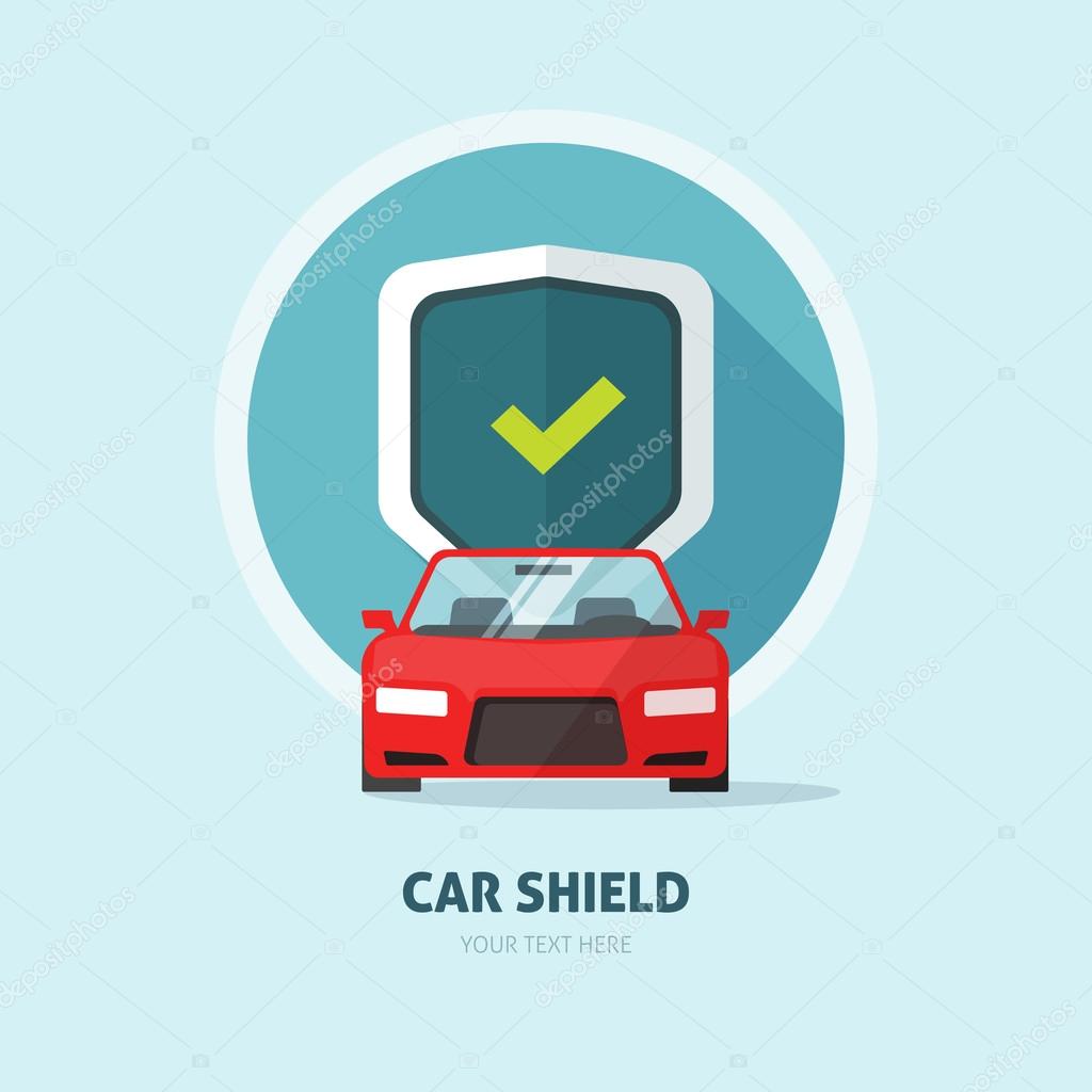 Car guard shield sign, collision insurance shop logo, auto tuning service emblem, concept of car protection, security, driver license, flat security system badge, anti theft modern design label