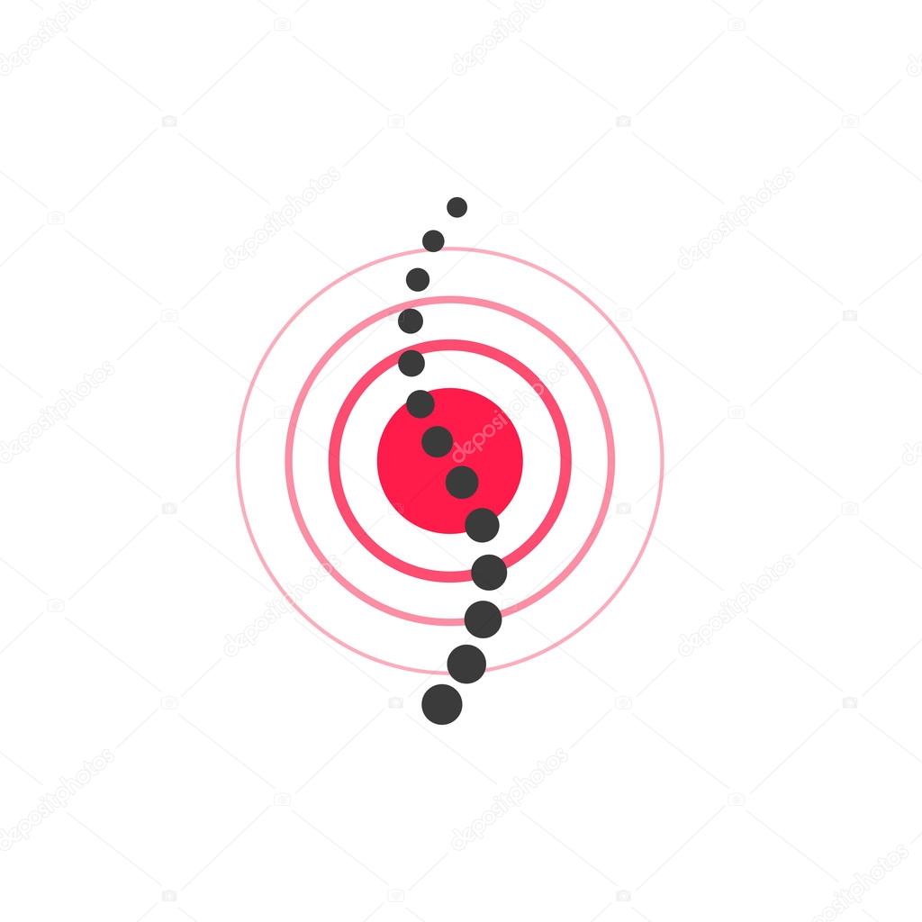 Spine pain vector symbol, concept of spinal cord icon with pain hurt point, spinal diagnostic surgery center logo