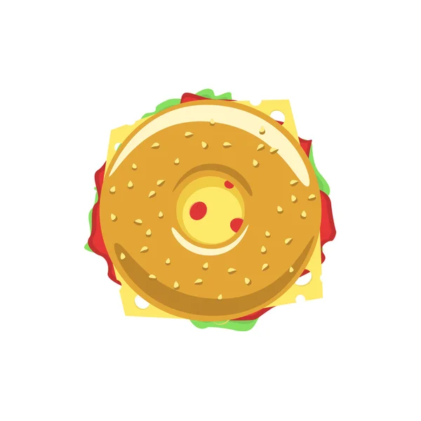 Bagel logo vector sándwich, donut con carne, sabrosa hamburguesa — Vector de stock