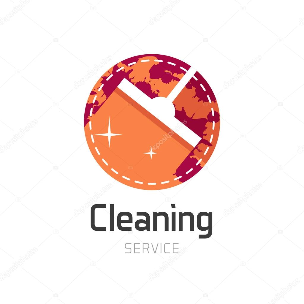 Cleaning service logo, orange house cleaning symbol, home water cleaning circle emblem, wet cleaning, mop flat icon, simple sign, label sticker vector illustration design isolated on white