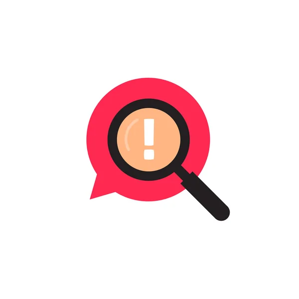 Kırmızı balonu konuşma büyüteç logolu, ünlem işareti simgesi