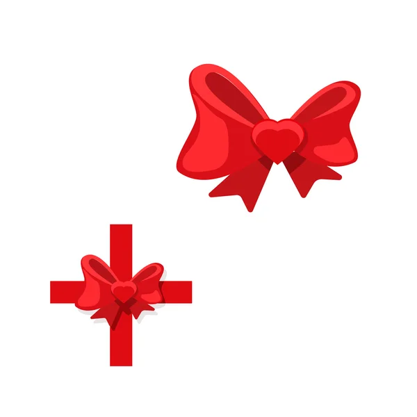 Red gift bow with ribbons vector illustration isolated on white — Stock Vector