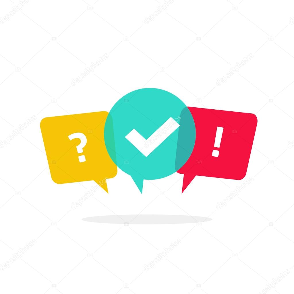 Quiz vector logo isolate on white, questionnaire icon, poll sign, flat bubble speech symbols, concept of social communication, chatting, interview, voting discussion, talk team dialog, group chat,