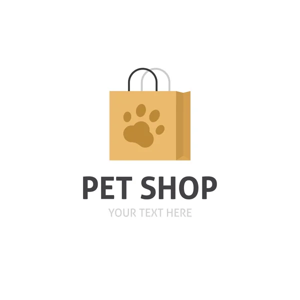Petshop logotipo vetor isolado, saco com símbolo pet shop —  Vetores de Stock