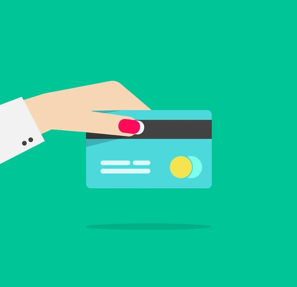 Mulher mão segurando cartão de crédito vetor ilustração — Vetor de Stock