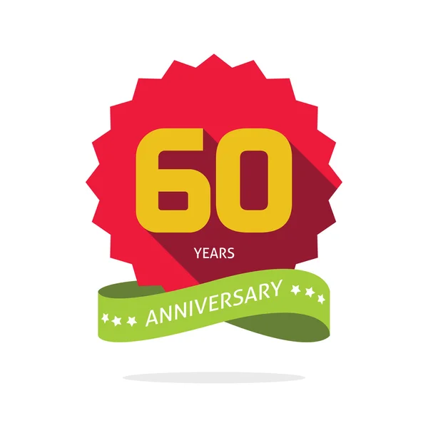 Years 60 anniversary vector label logo, 60th sticker ribbon — ストックベクタ