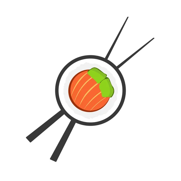 Rolo de sushi com logotipo pauzinhos —  Vetores de Stock