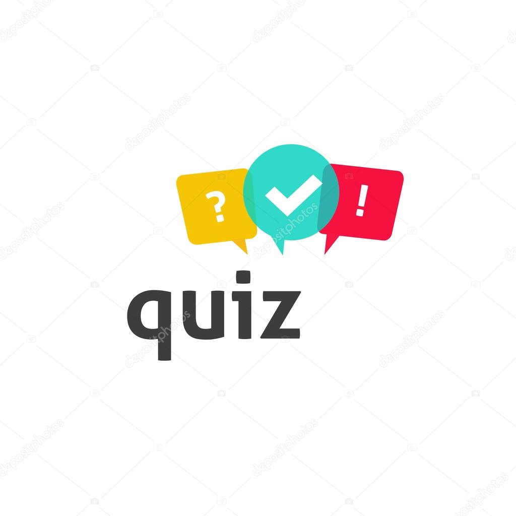 Quiz logo with speech bubble symbols, concept of questionnaire show sing, quiz button, question competition, exam, interview modern emblem design vector illustration isolated on white background