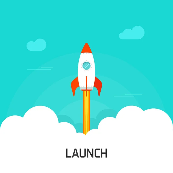 Rocket launch vector illustration, concept of business project start-up — Stock Vector