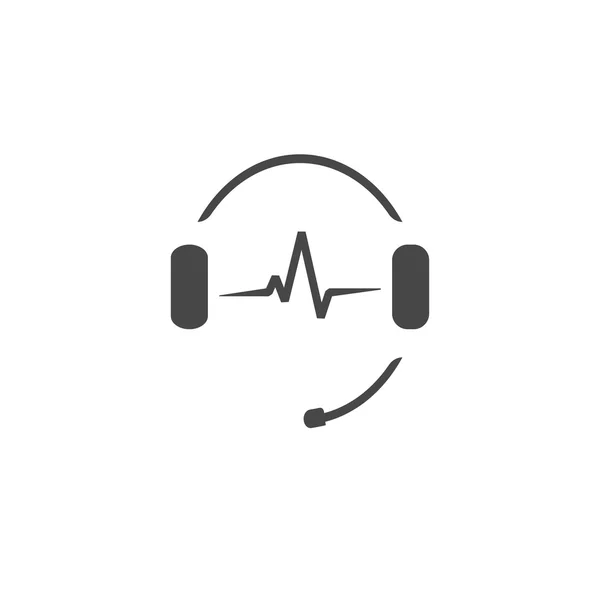 Micrófono de auriculares, ondas de sonido de música, logotipo de la estación de radio — Vector de stock
