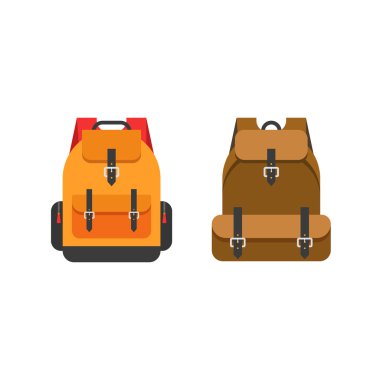 Backpacks vector illustration isolated, school orange rucksack clipart