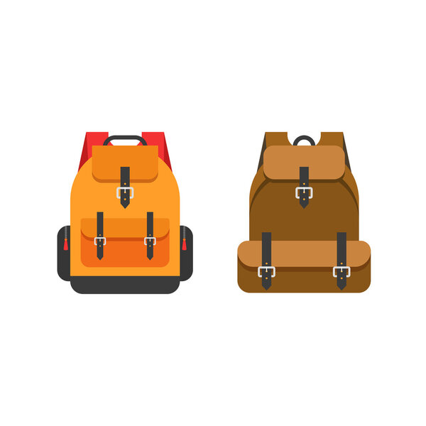 Backpacks vector illustration isolated, school orange rucksack