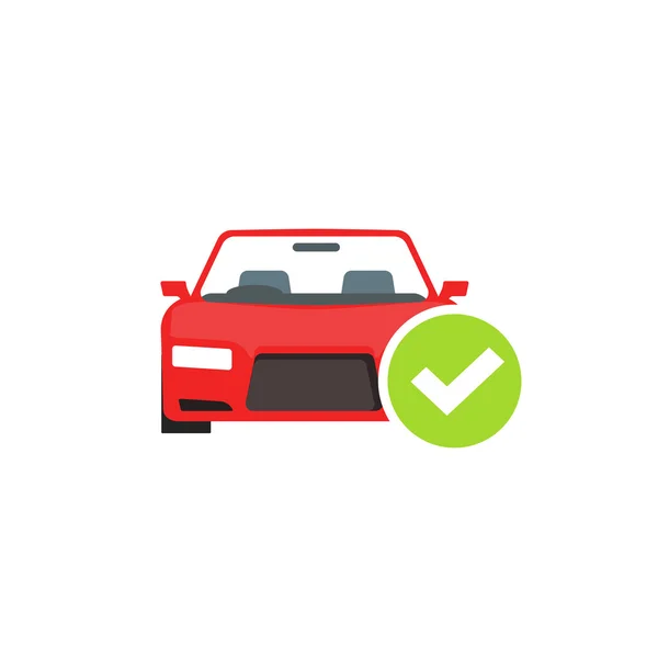 Κόκκινο αυτοκίνητο με πράσινο σημάδι ελέγχου, ελέγχου αυτόματης δοκιμής διαγνωστικών έννοια — Διανυσματικό Αρχείο