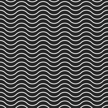 Dalga arka plan vektör seamless modeli, siyah beyaz tek renkli çizgiler salladı.