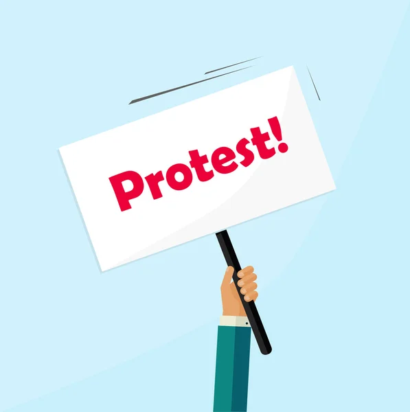 Protester hand holding protest sign board isolated, political placard — Stock Vector