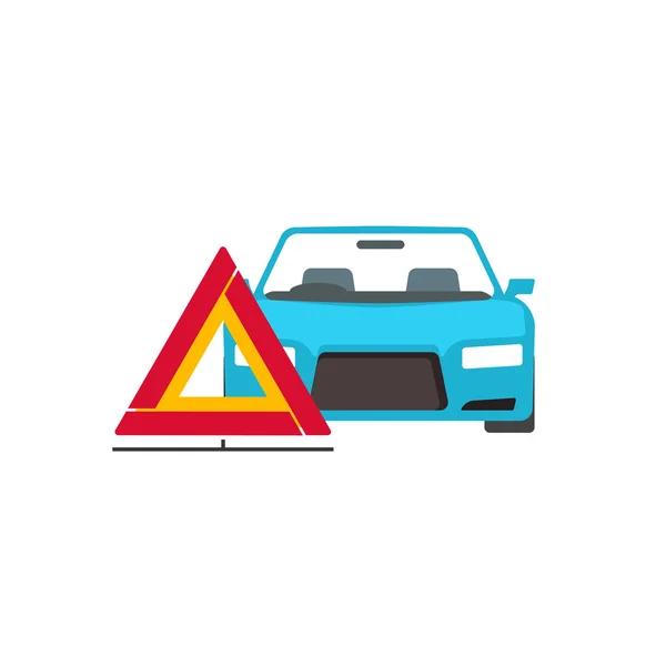 Notfall-Schild in der Nähe kaputten Auto Vektor Illustration isoliert auf weiß — Stockvektor