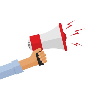 Casual el megafon vektör çizim, haber duyuru kavramı tutarak