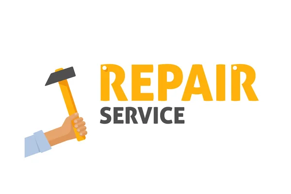 Reparaturservice Logo Vektor, Wartungszentrum, Reparaturarbeiter Hand hält Hammer — Stockvektor