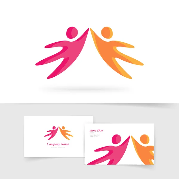 Abstract two people holding hands together vector logo, kids silhouette — Stock Vector