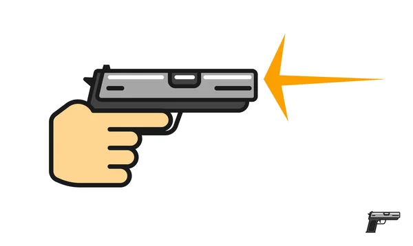 Hand hält Pistole schießen Vektor Illustration, Schuss Blitz — Stockvektor