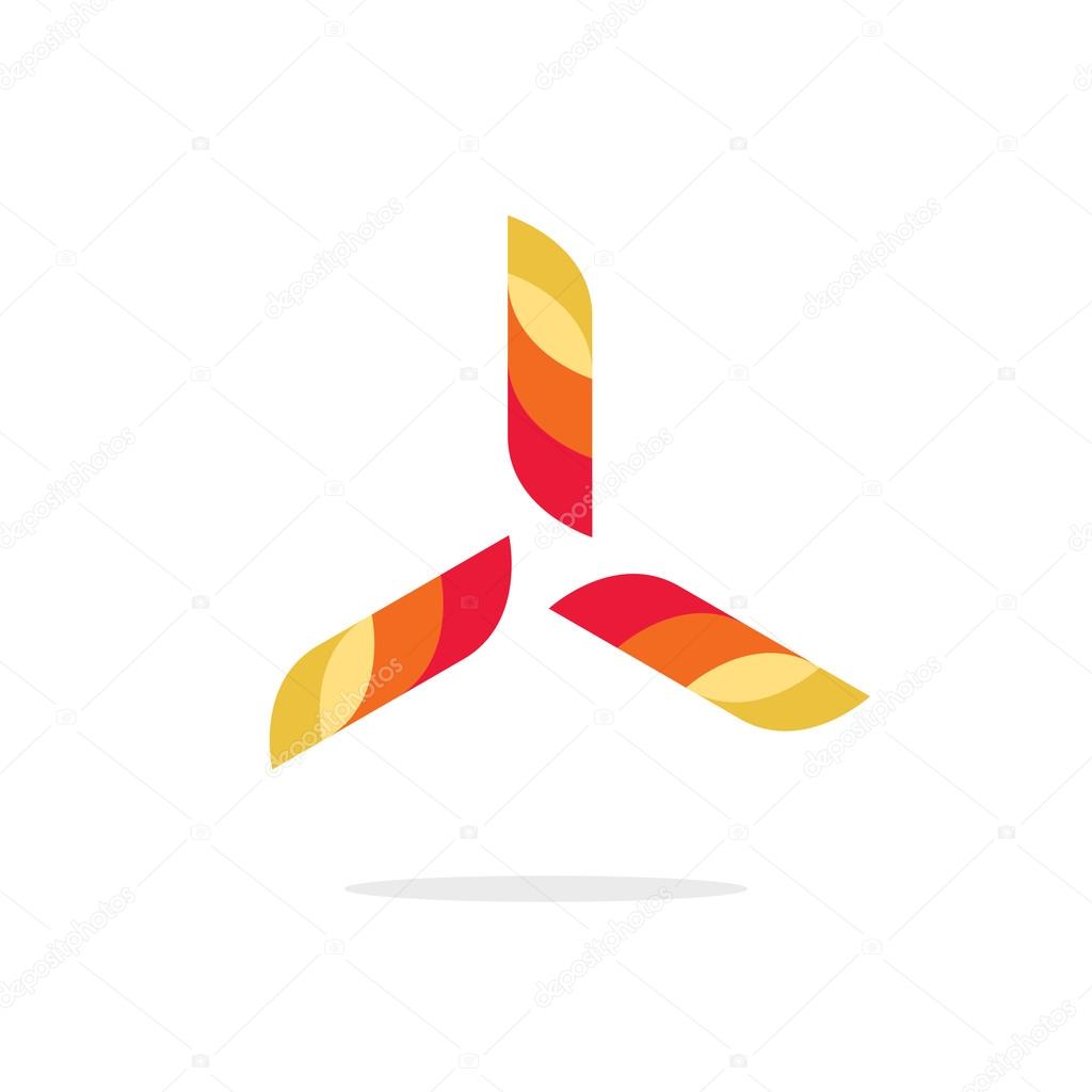 Abstract propeller vector logo sign, concept of wind turbine power energy emblem, heating and conditioning system symbol, aircraft engine icon label modern design isolated on white background
