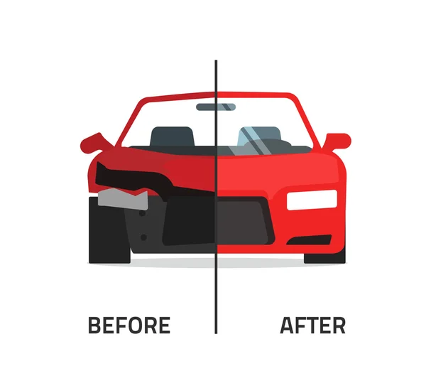 Vektor layanan perbaikan rangka mobil, hancur dan diperbaiki secara otomatis - Stok Vektor