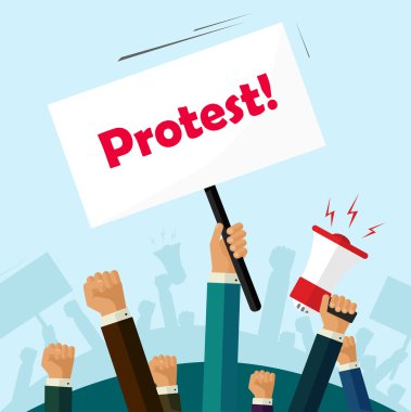 Siyasi protesto işaretleri insanların kalabalık protestocular devrim pankart karikatür