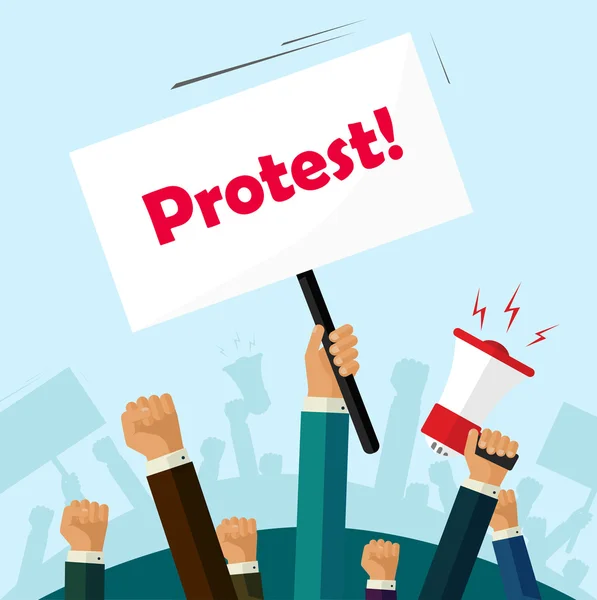 Politic protest signs crowd of people protesters revolution placard cartoon — Stock Vector