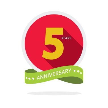 Anniversary 5 years logo badge, 5th birthday flat sticker clipart
