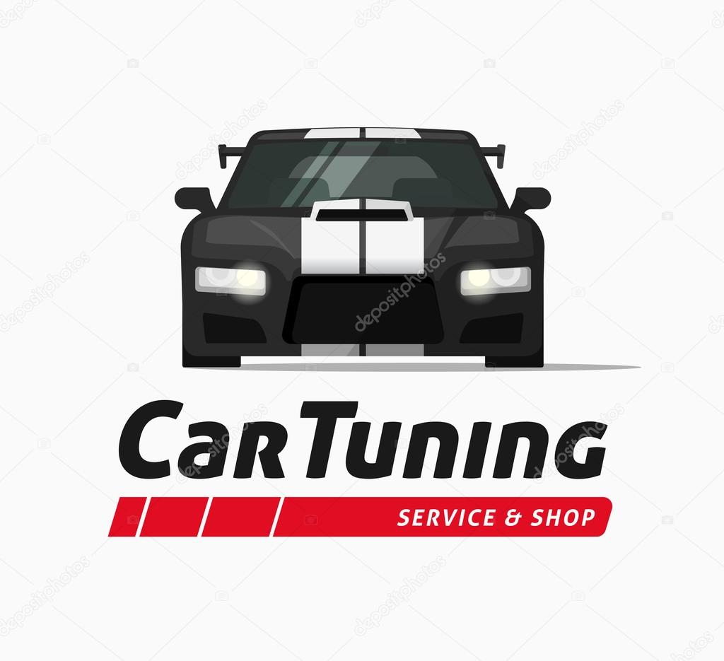 Car tuning shop poster vector banner, sticker symbol, sport auto service centre badge, technology sign, performance parts label, autoservice station ribbon, modern illustration design isolated logo