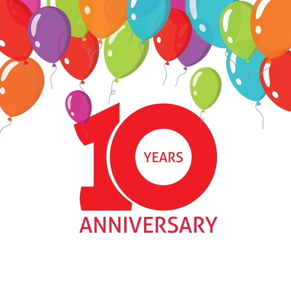 Aniversário 10th balões cartaz, 10 anos de design de banner — Vetor de Stock