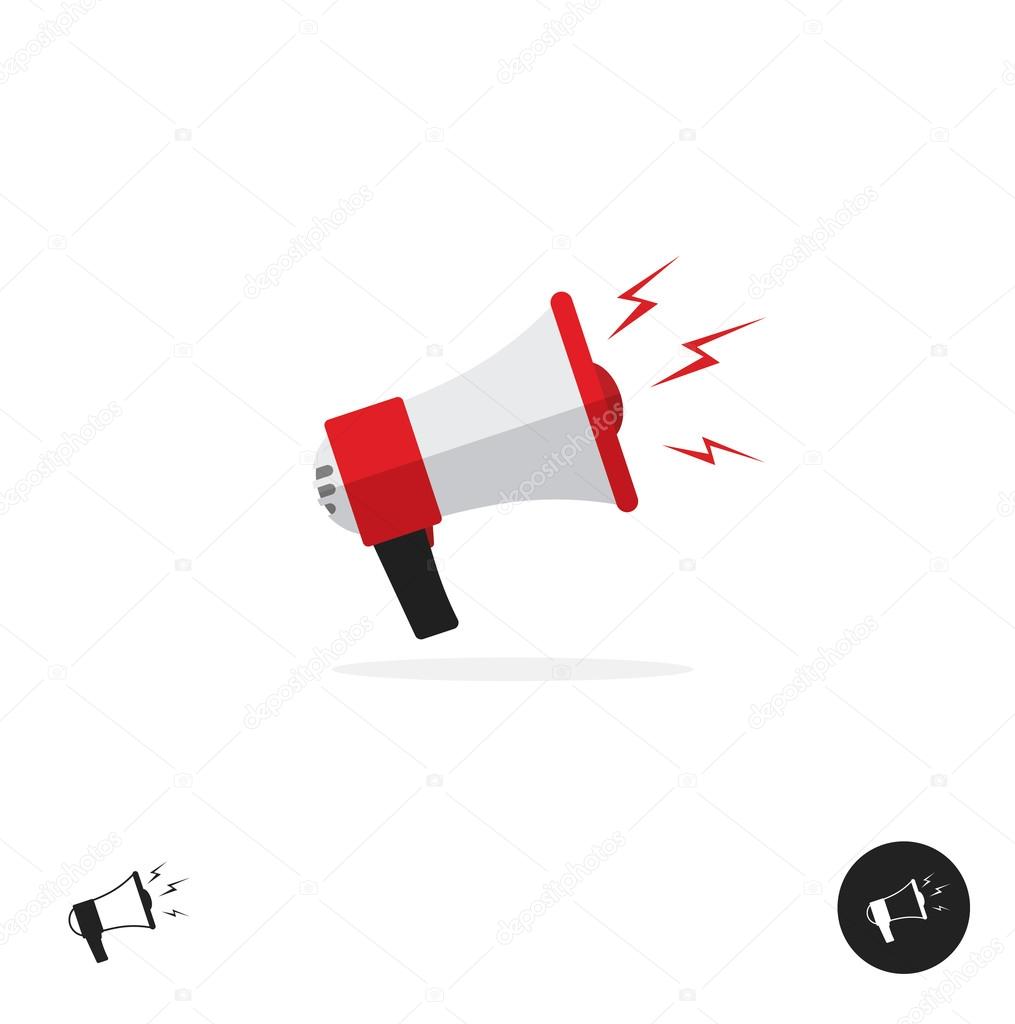 Bullhorn shout logo icon isolated on white background, news alert equipment yelling