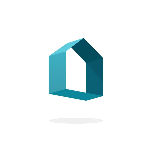 Logo géométrique abstrait bleu de la maison 3d, signe de technologie de maison — Image vectorielle