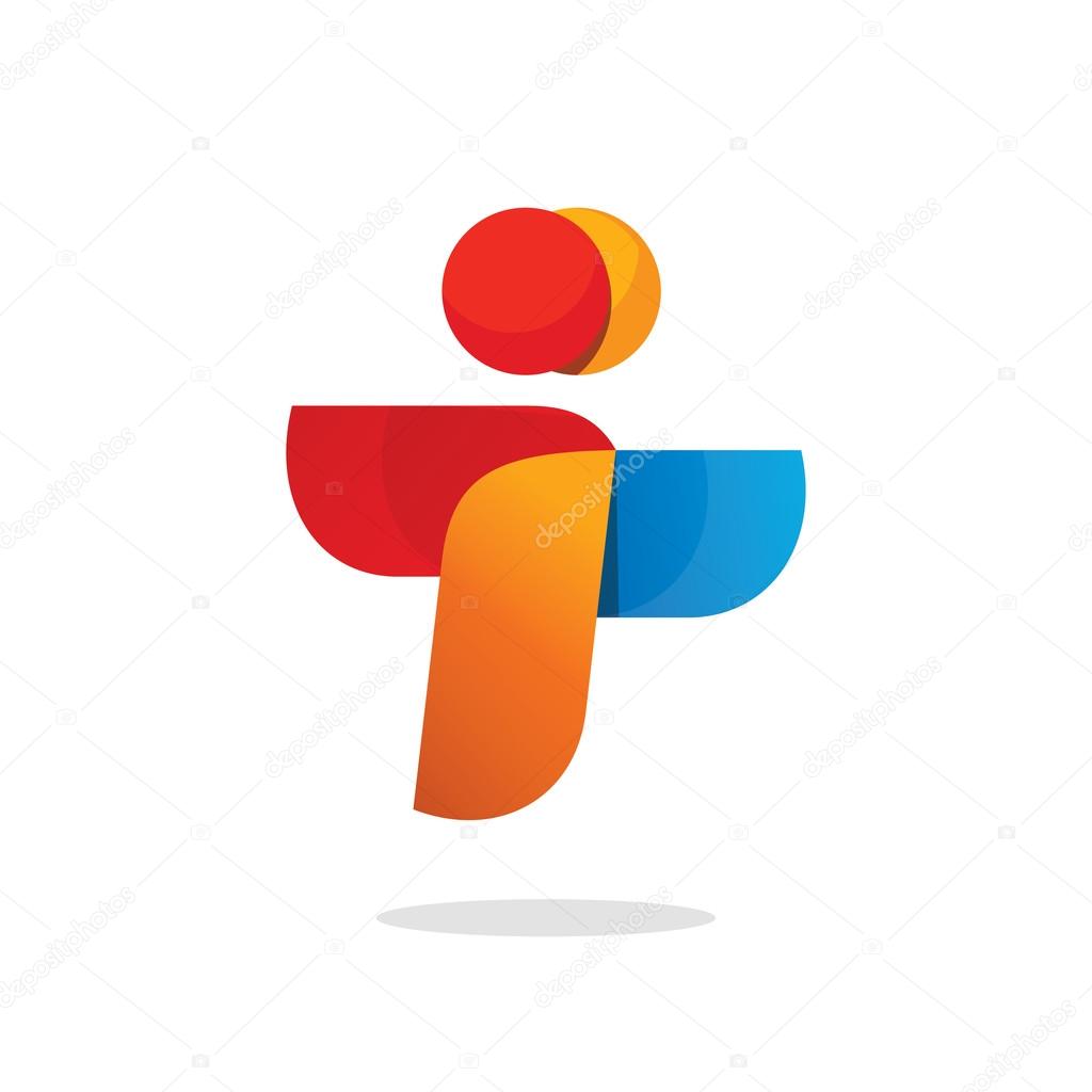 Two people vector logo design, abstract flying birds symbol, letter i and t logo concept, wings social payment icon concept, friends logotype, teamwork symbol, airlines success