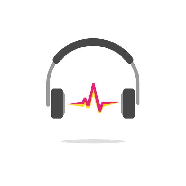 Logotipo de música vector concepto aislado, auriculares latido de onda de sonido rojo — Vector de stock