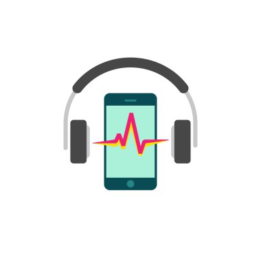 Online mobil müzik çalar vektör simgesi, kulaklık ve ses dalgası