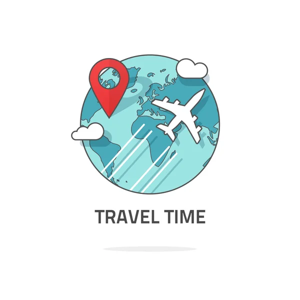Reizen per vliegtuig concept, reizen en wereld reis logo, reis — Stockvector
