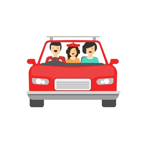 Happy family inside car driving vector illustration — Stock Vector