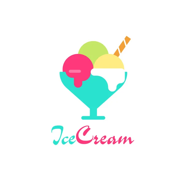 Ice cream glass with flowing syrup drops vector logo — Stock Vector