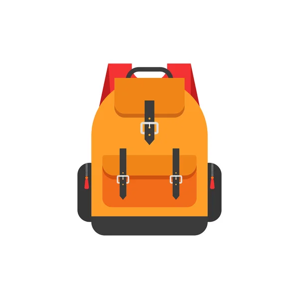 Mochila aislado vector ilustración, plano naranja escuela mochila icono — Vector de stock