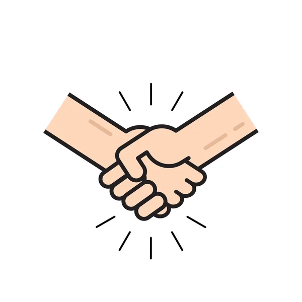 Handshake ícone vetor isolado, contorno plano linha estilo mãos tremendo — Vetor de Stock
