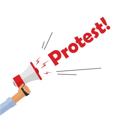 Protestocu el megafon bağırarak protesto metin işareti, kızgın kişi tutarak