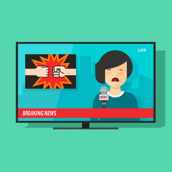 Breaking news, a tv-képernyőn, televíziós műsor, a nő riporter — Stock Vector