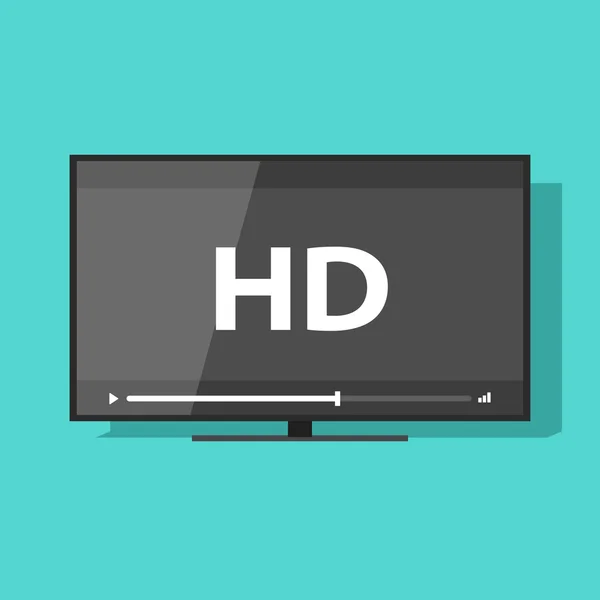 TV de tela plana com ícone de vetor de etiqueta de vídeo HD —  Vetores de Stock