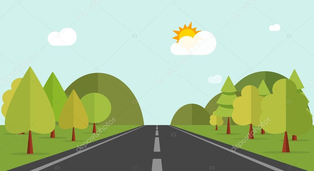 Cartoon road across green forest hills, mountains, nature landscape,  highway Stock Vector Image by ©vladwel #122625896