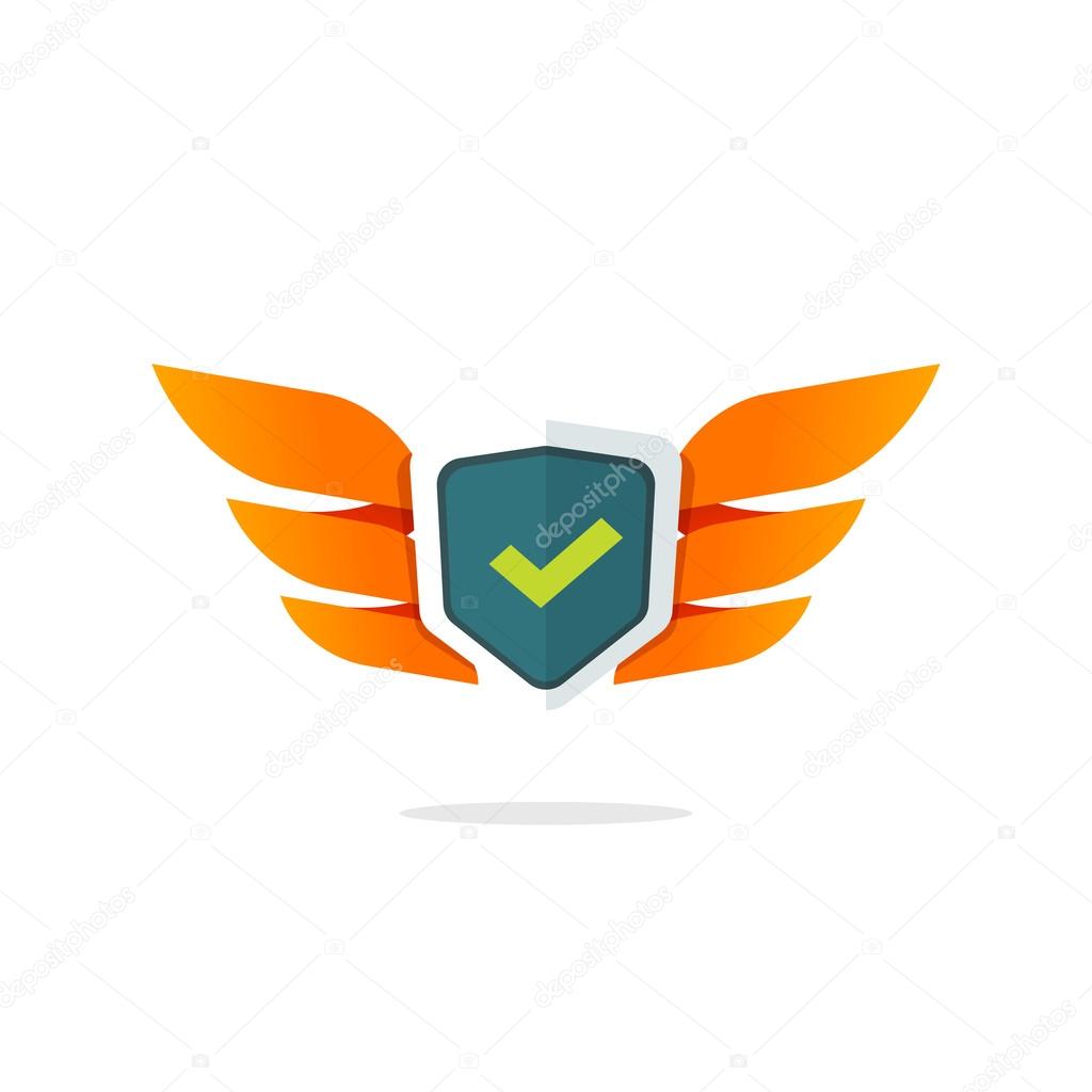 Wings shield vector symbol isolated on white background, concept of protection logo, safety badge, security emblem